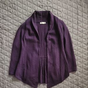 Neve Designs Purple 100% Wool Open Front Cardigan Shawl Collar Pleated Back-XS